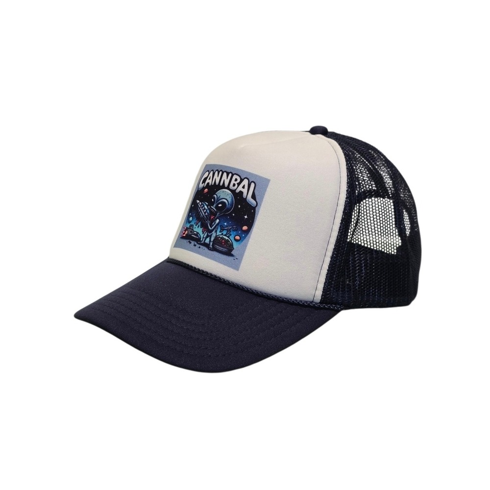 OTTO Mesh Trucker Hat Unisex OSFM Navy Alien Cannibal Graphic Snapback Cap Retro